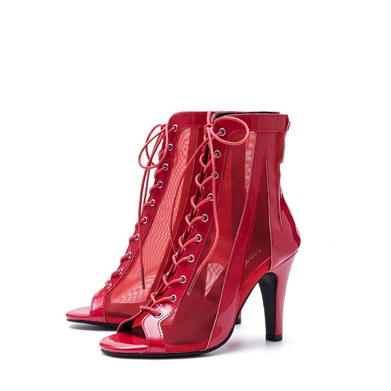 See-Through Patent Combination Open Toe Heel(Red)