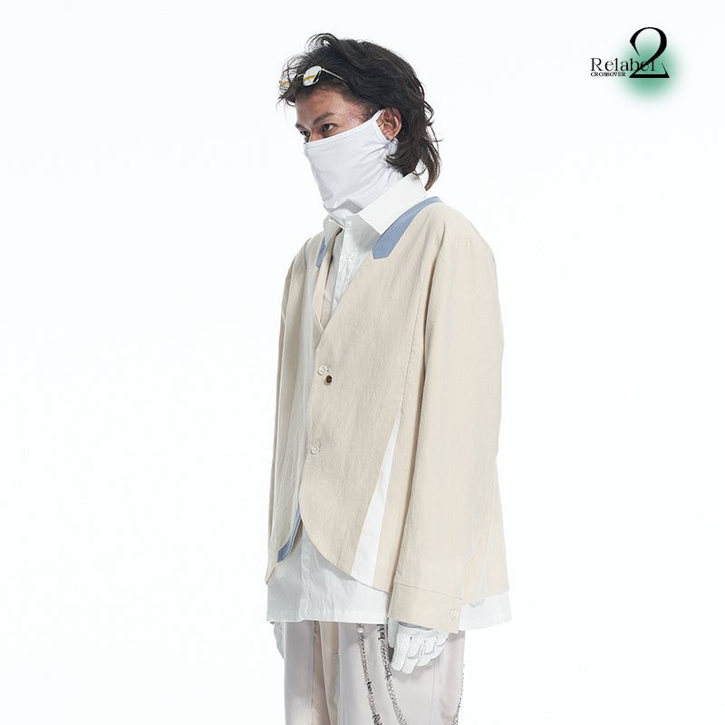 RELABEL Structured Cut Contrast-Colored Patchwork Fake Two-Piece Loose Blazer