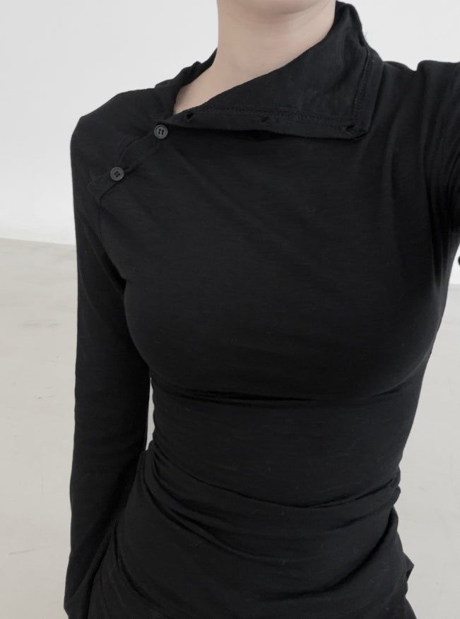 Open Button Slim Turtleneck
