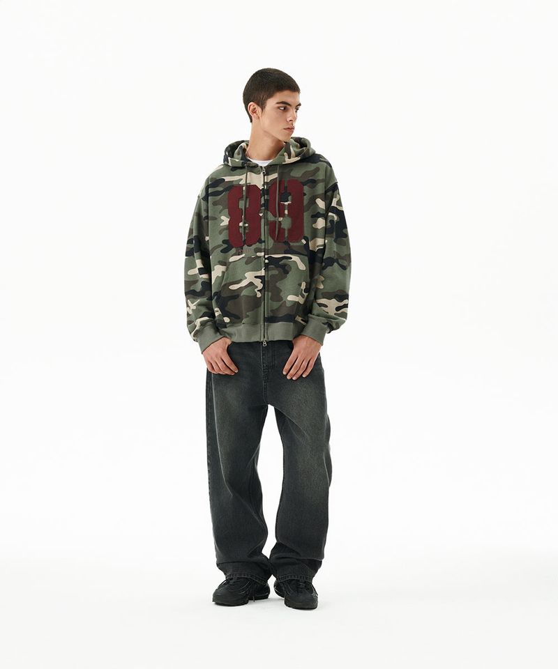 CAMO APPLIQUE ZIP UP HOODIE