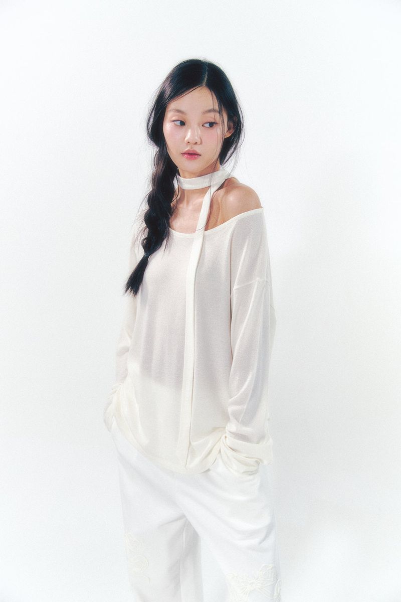 Knit Tie Long Sleeve Set Ivory