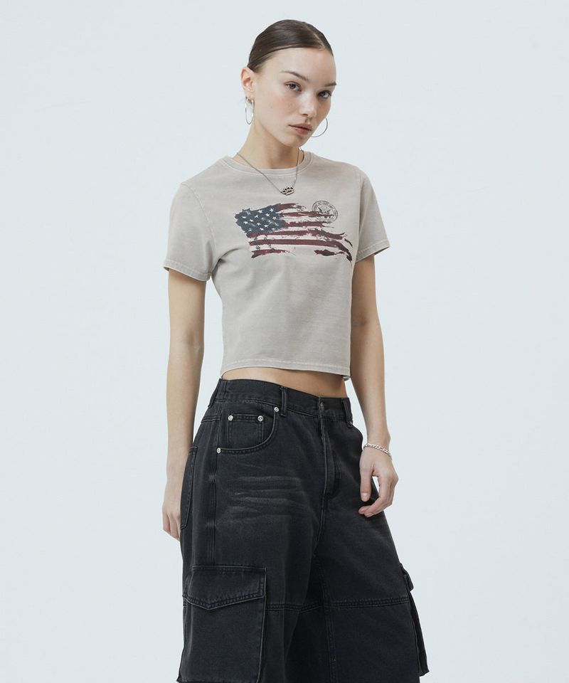 mahagrid(マハグリッド)の「WASHED FLAG CROP TEE(Tops)」