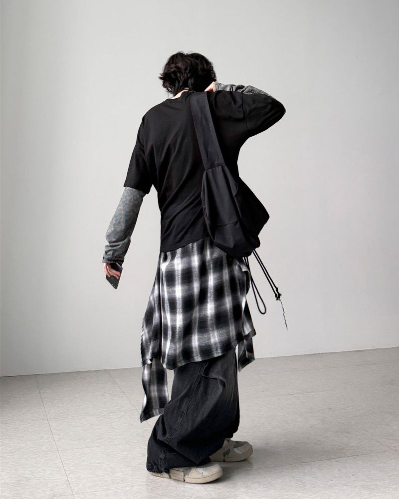Check Skirt Layered Denim