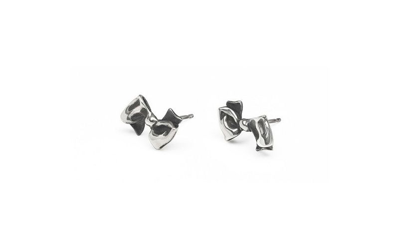 Mini Pleated Ribbon Earring (Antique Silver)