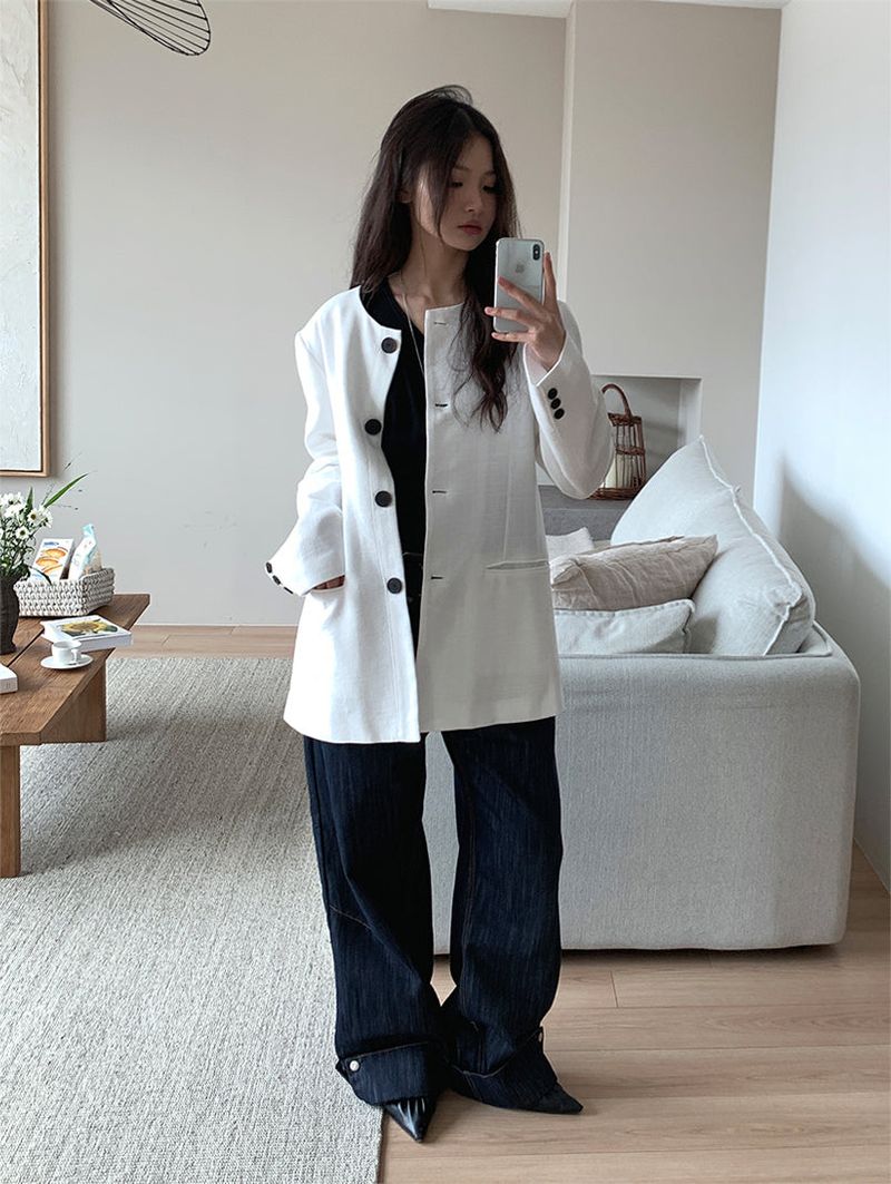NON COLLAR LINEN JACKET (2C)