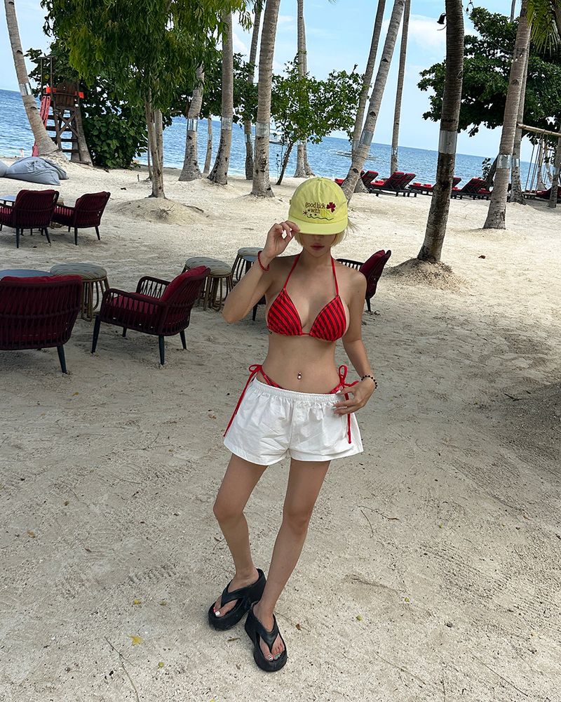 Red striped strap bikini