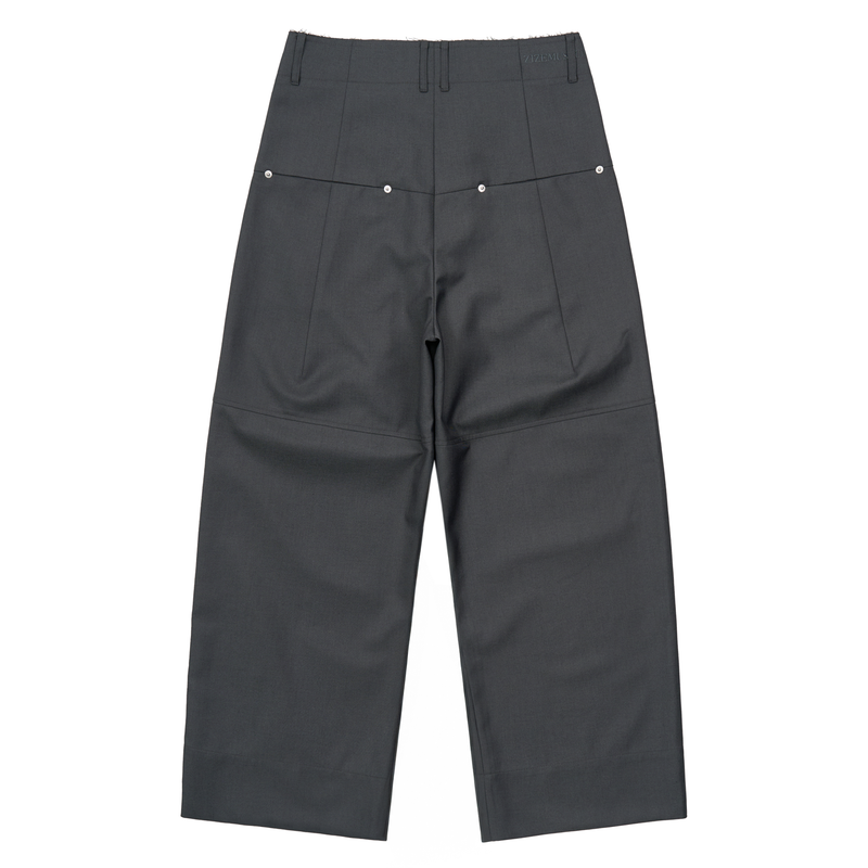 WAIST DETAIL TWO-TUCK WIDE SLACKS (GRAY)