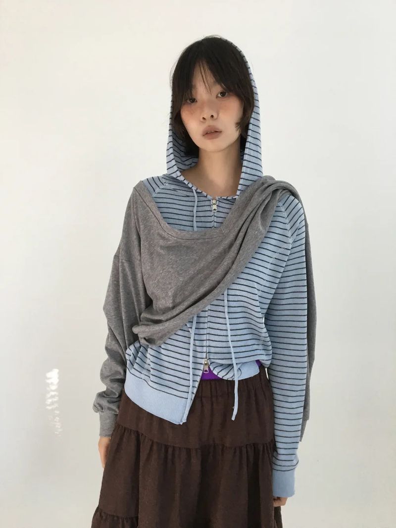 Bobby Striped Knit Zip-Up Hoodie (7color)