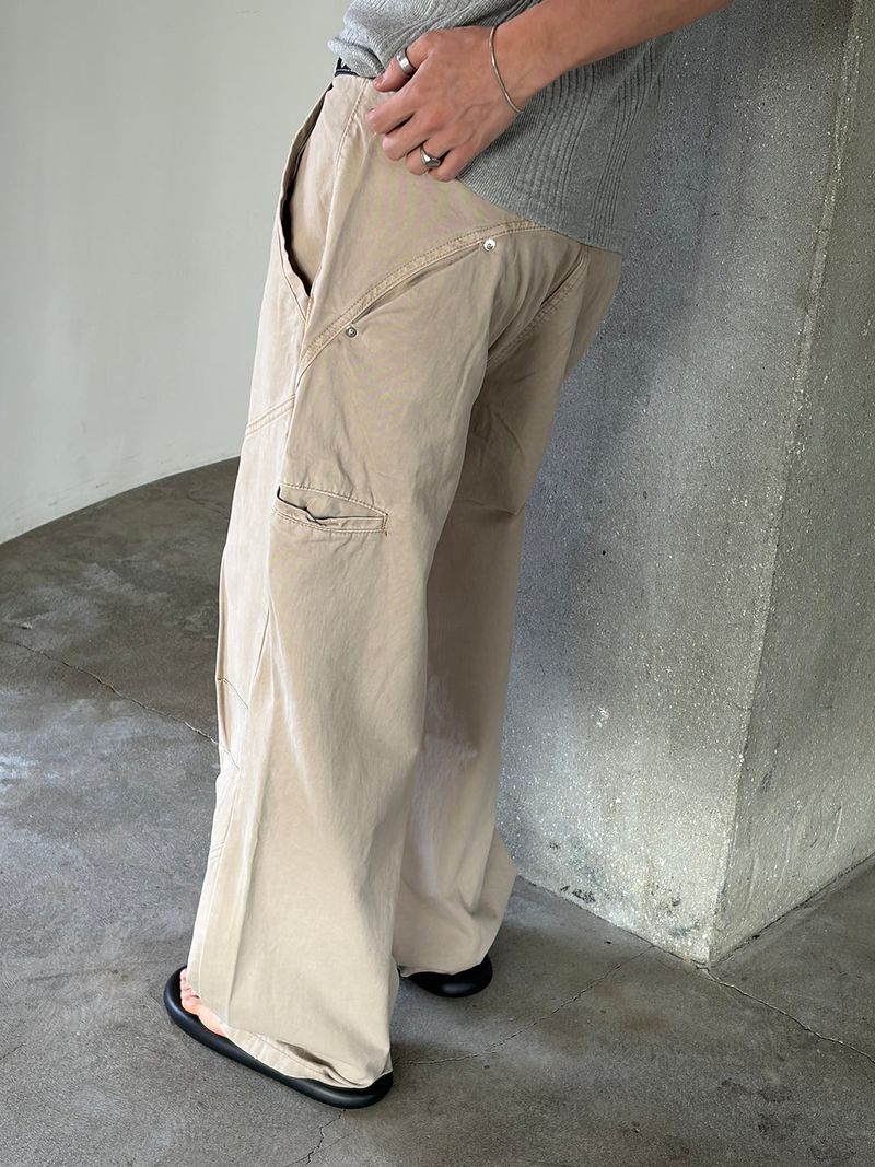 Sand dyeing curved cotton pants(3color)