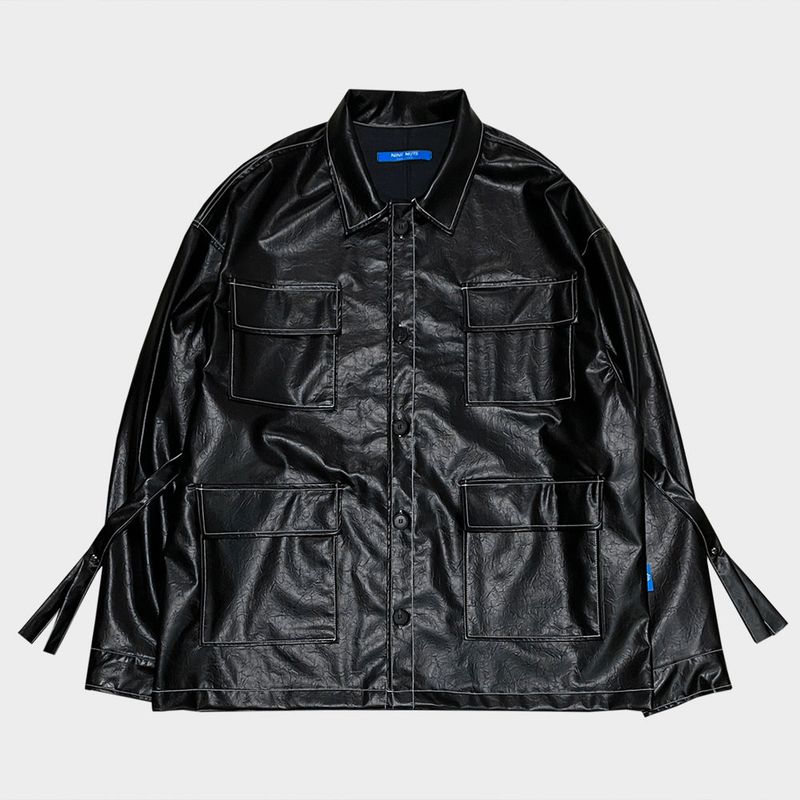 glossy strap shirt_black