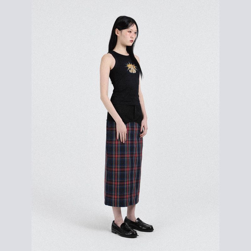 チェックロングスカート (ブルー)