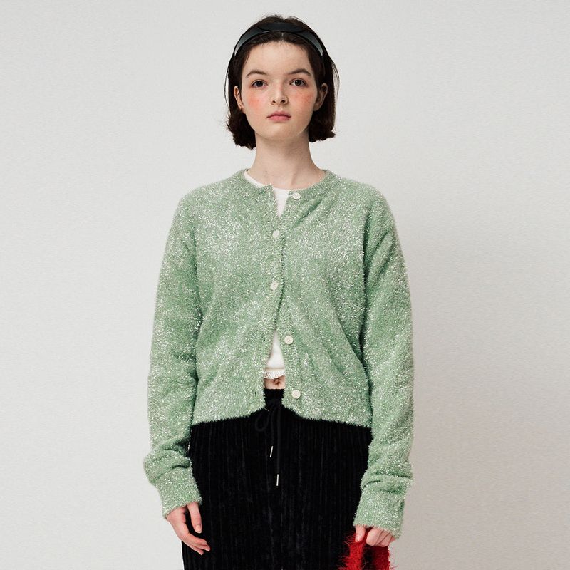 METAL KNIT CARDIGAN, GREEN