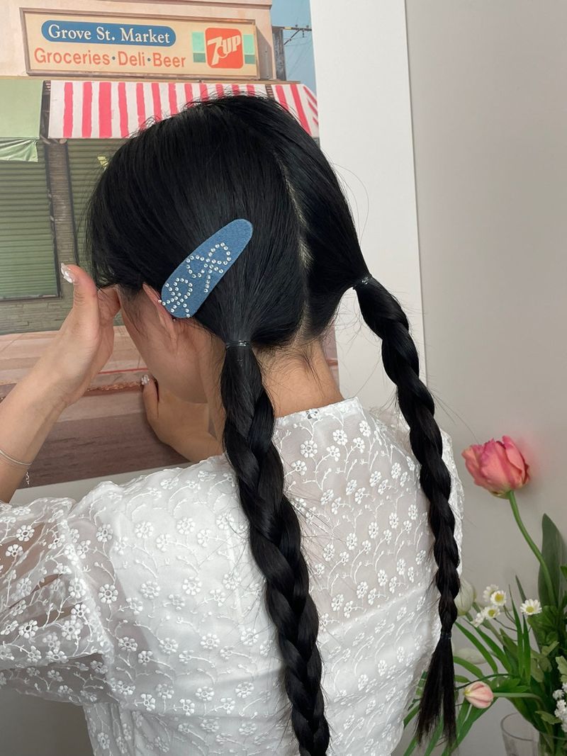 denim ribbon hairpin