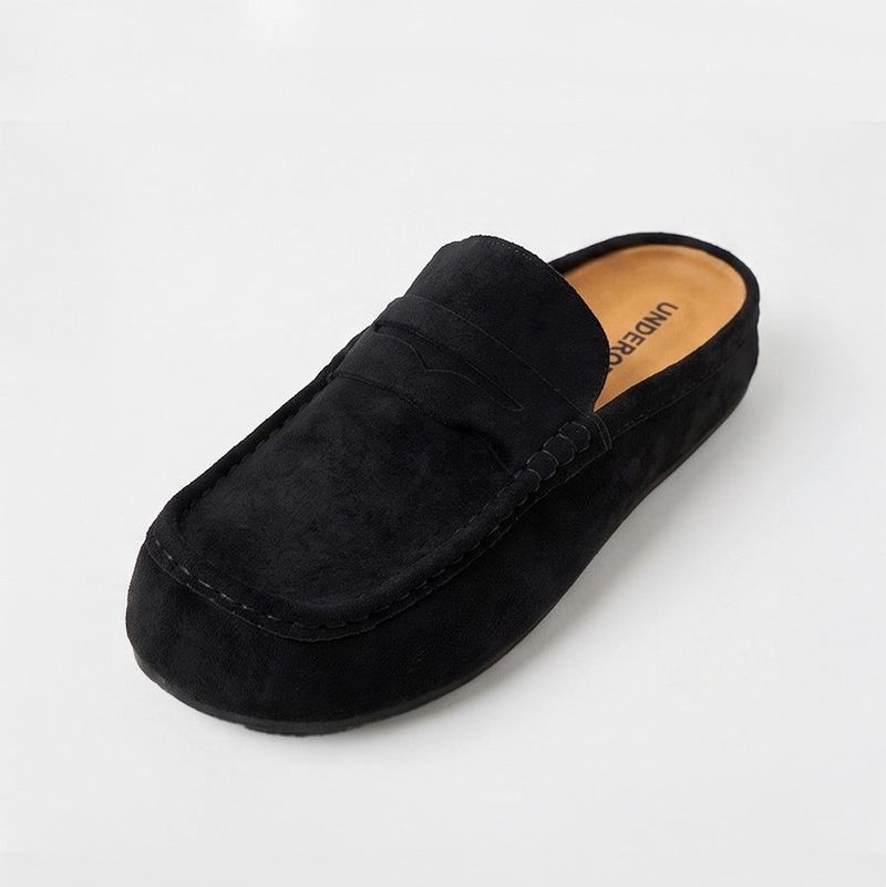 Suede Loafer Slides Black