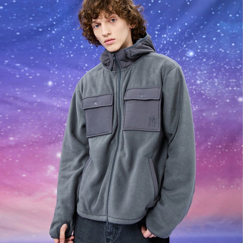 Fleece hood windbreaker jacket