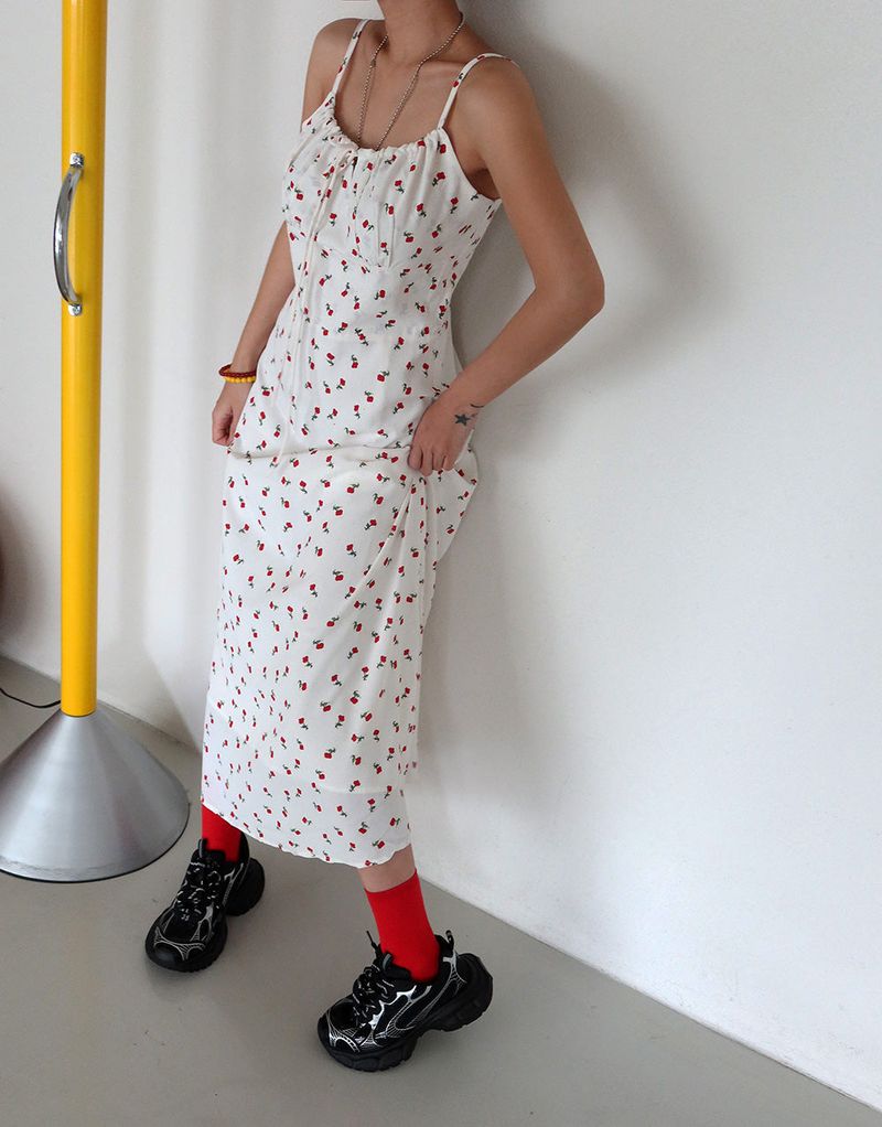 Cherry Flower Maxi Bustier Long Dress