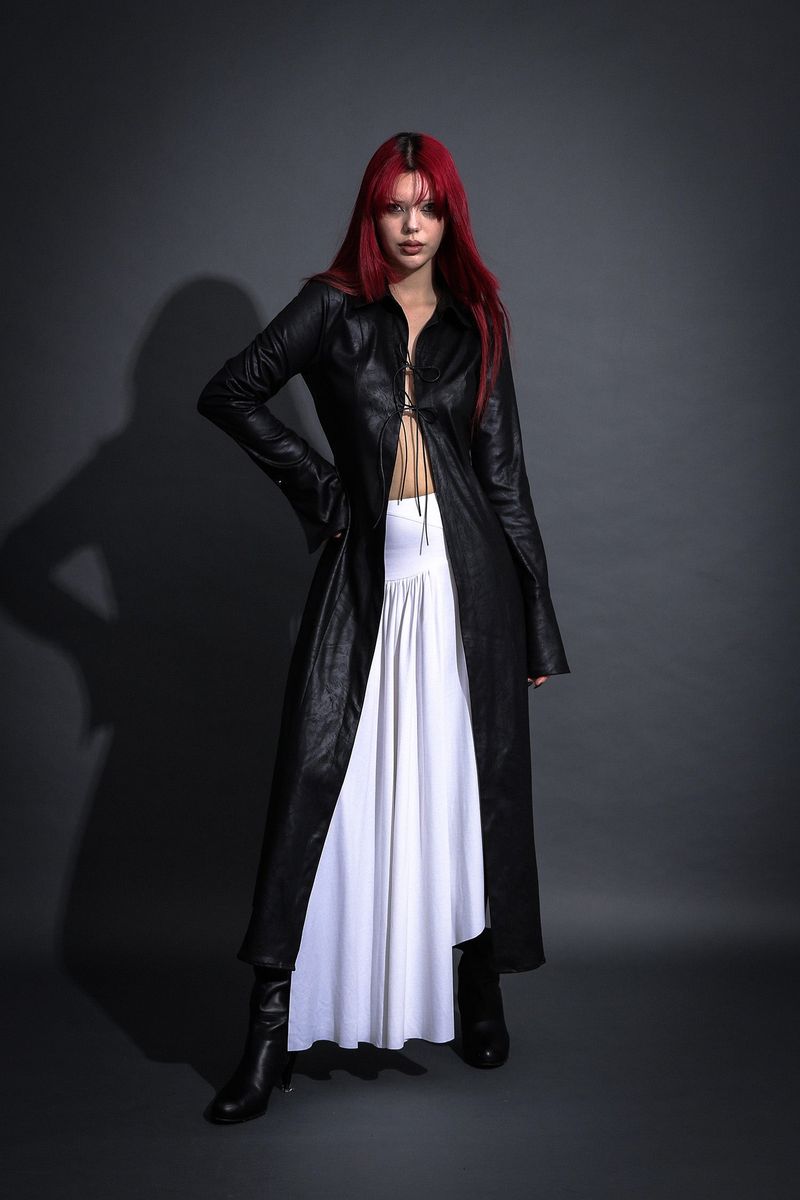 MAXI LEATHER SHIRT #BLACK
