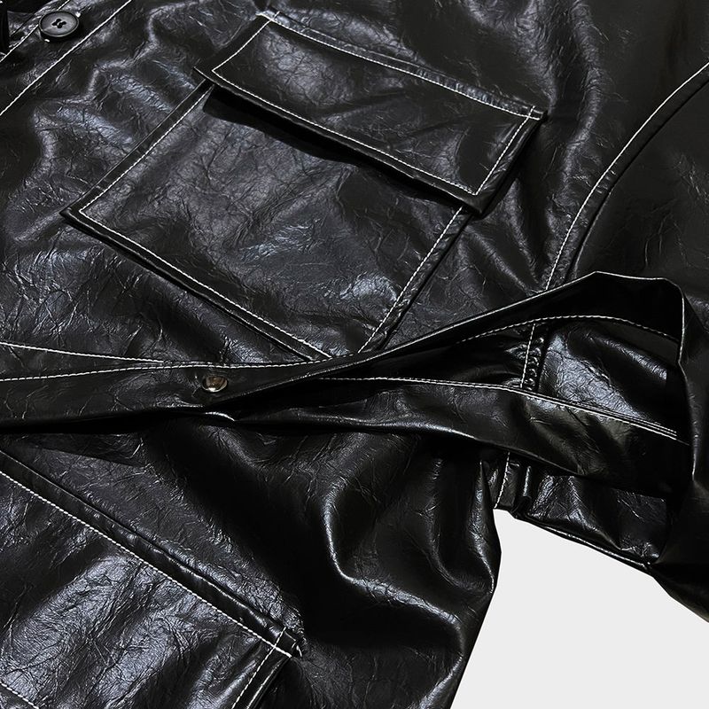 glossy strap shirt_black