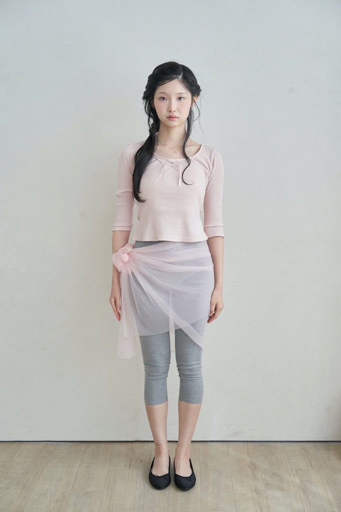 Butterfly key point shirring top - pink