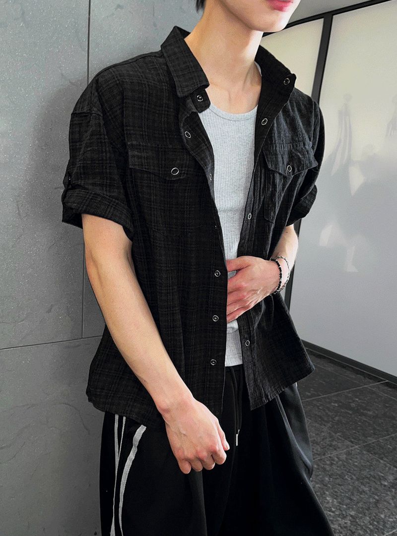 Plaid Roll-Sleeve Shirt
