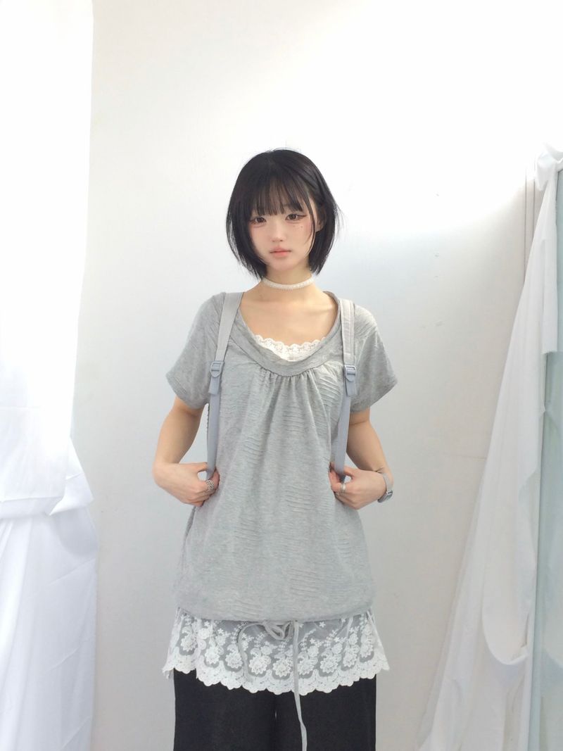 embossed shirring strap t