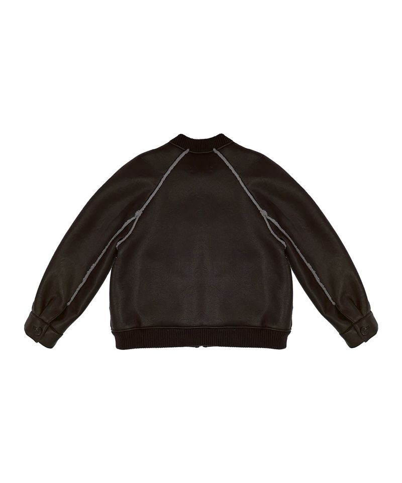 C LINE TRIM FAUX SHEARLING JACKET_BROWN