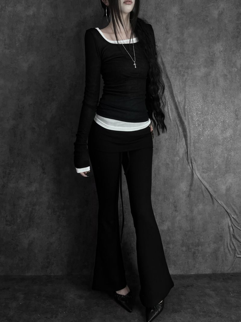 low-rise bootcut folding pants (2color)