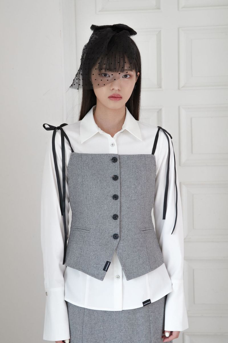 RIBBON BUTTON TOP (GRAY)
