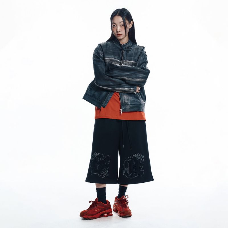 ENOE Patch Sweat Bermuda Pants - BLACK