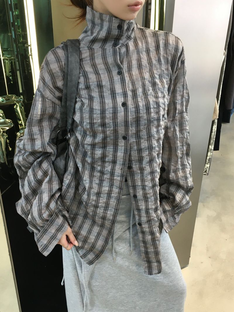 Hyper High-Neck Over Check Shirt (2c)