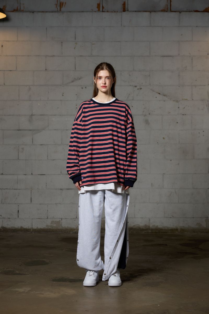 ARIKIM（アリキム）の「JERRY STRIPE OVERFIT LONG SLEEVE T-SHIRT / NAVY（Tops）」