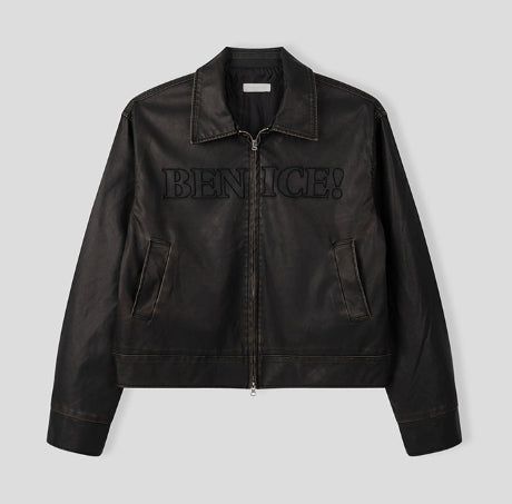 Mark Lettering Two Way Leather Jacket