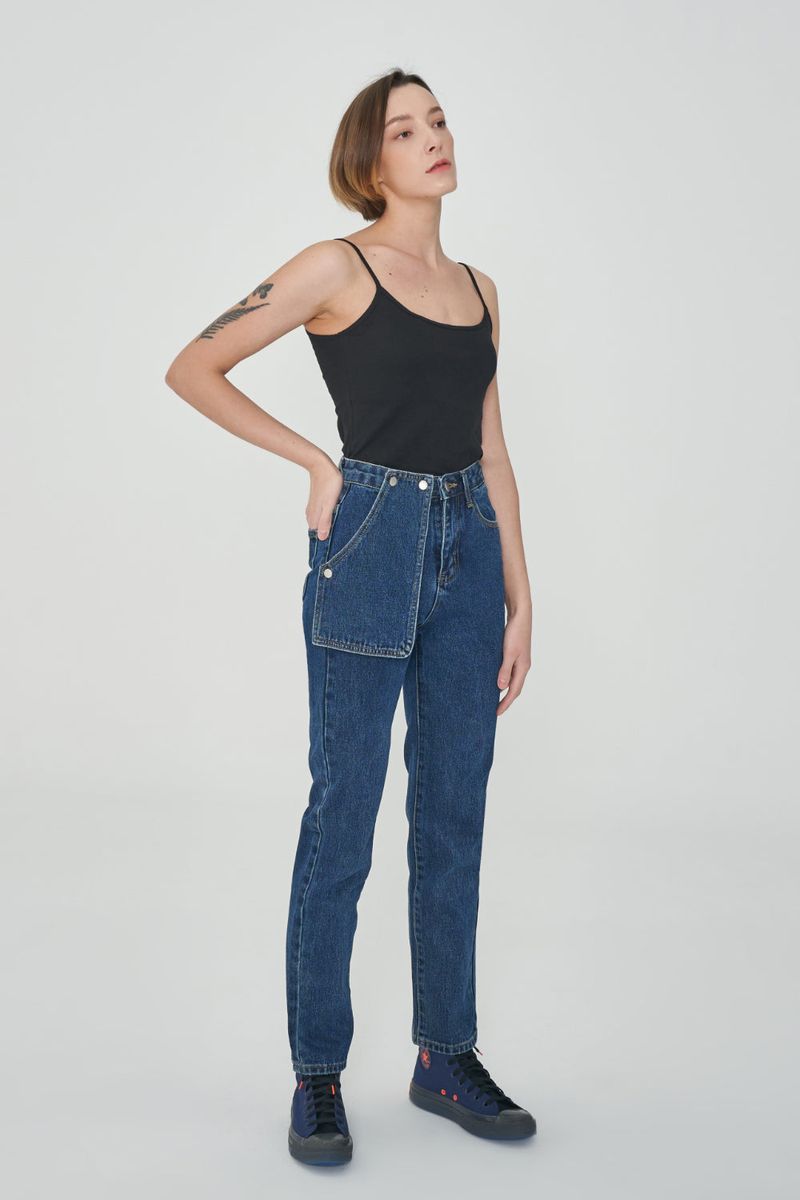STRAIGHT FIT SNAP POCKET DENIM PANTS [6888]