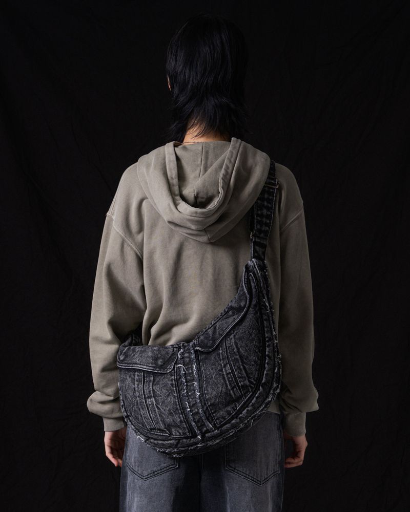 Washed Denim Shoulder Bag (Black)