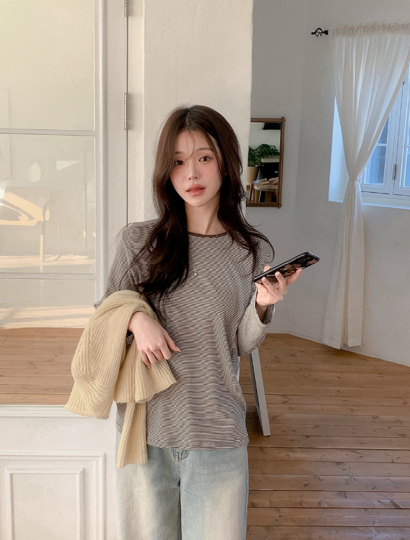 SHOPPERLAND（ショッパーランド）の「Border Cotton100 Loose Round T-shirt (3color)（Tops）」