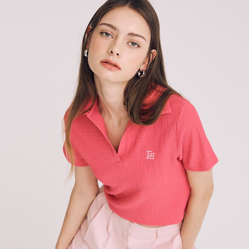 VNECK OPEN COLLAR TOP (PINK)