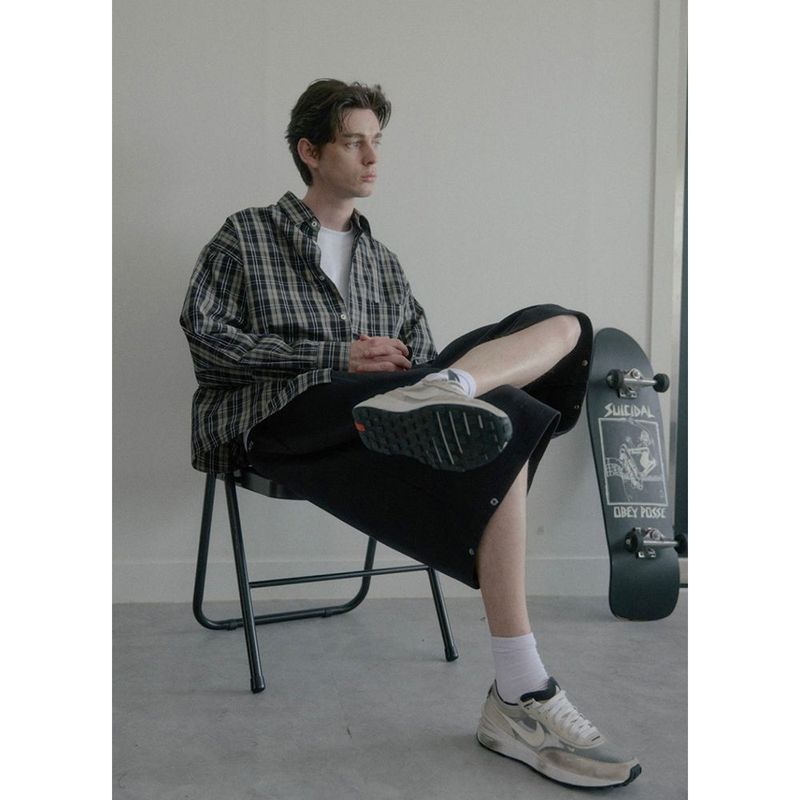 HUKE（フック）の「Vintage washing black check shirts（Tops）」