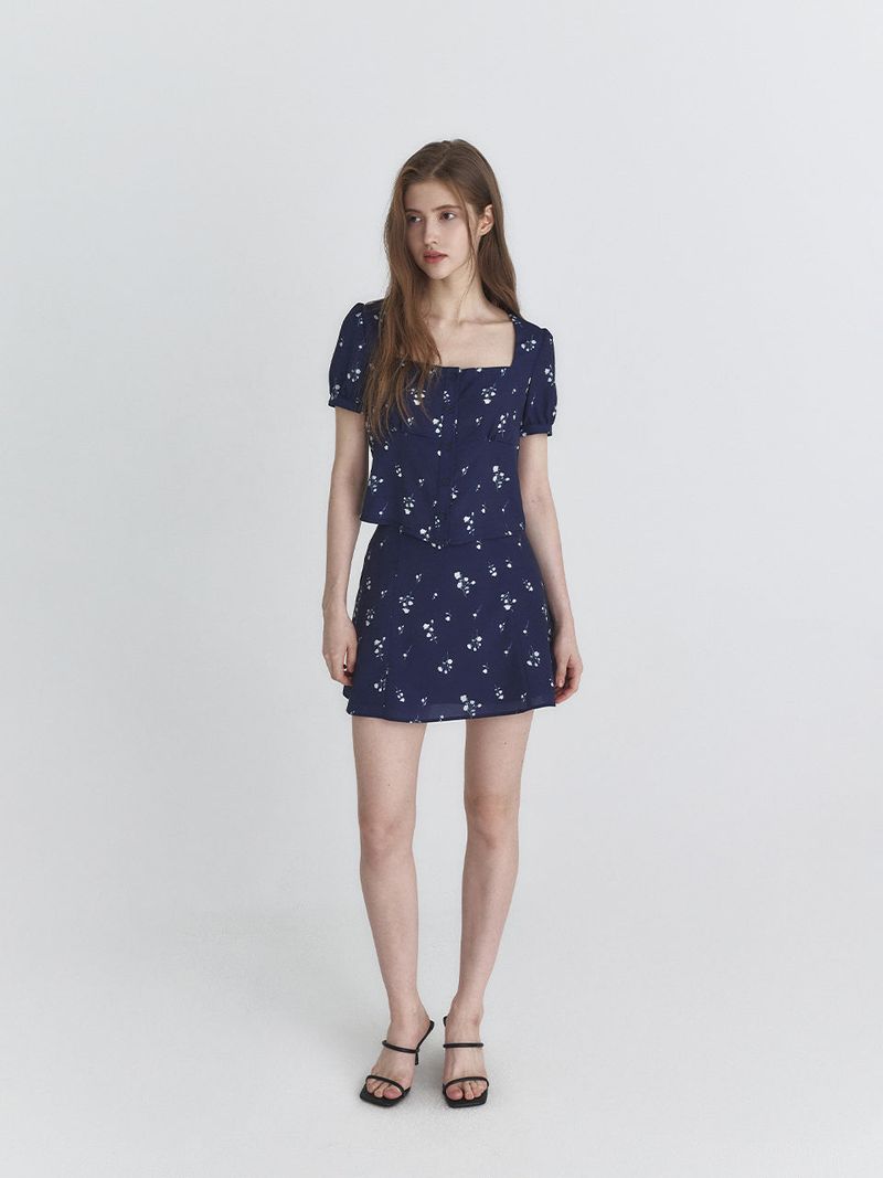 Floral flare skirt (Navy)