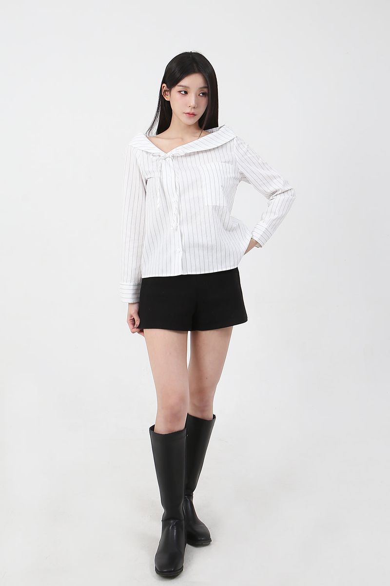 Stripe Offshoulder Blouse_white