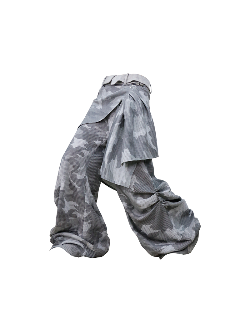 RELABEL（リレーベル）の「RELABEL (Dream Pleated Bud) White Camouflage Waffle-Weave Loose-Fit 3D-Cut Gathered Balloon Sweatpants（Pants）」