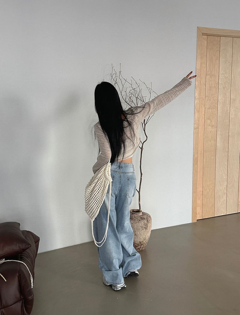 Crochet See-Through Cropped Knitwear
