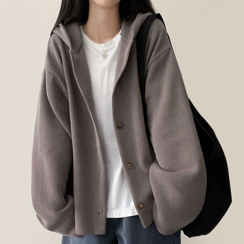 Tied Snap Hooded Cardigan