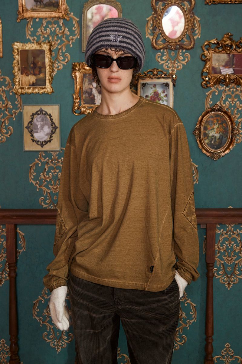 DYED ARGYLE LONG SLEEVE T SHIRT / OLIVE