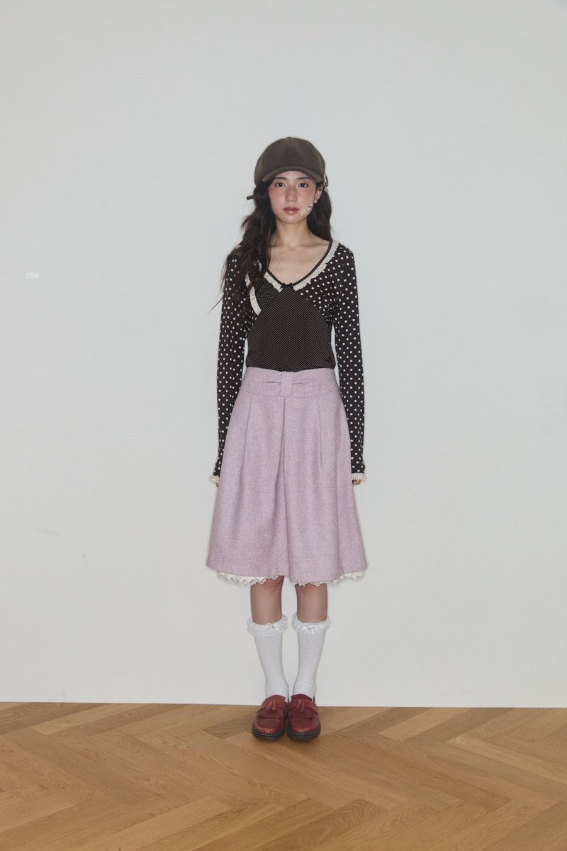 SHINING DOT LACE TOP (BROWN)
