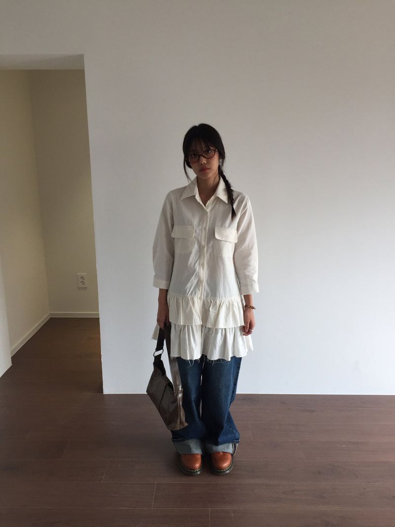 Lamb Buck Shirt Frill Dress (2color)