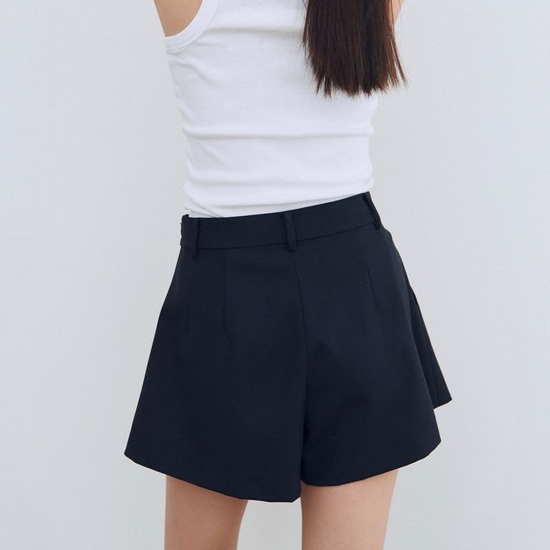 Wool Blended A Line Shorts_Navy