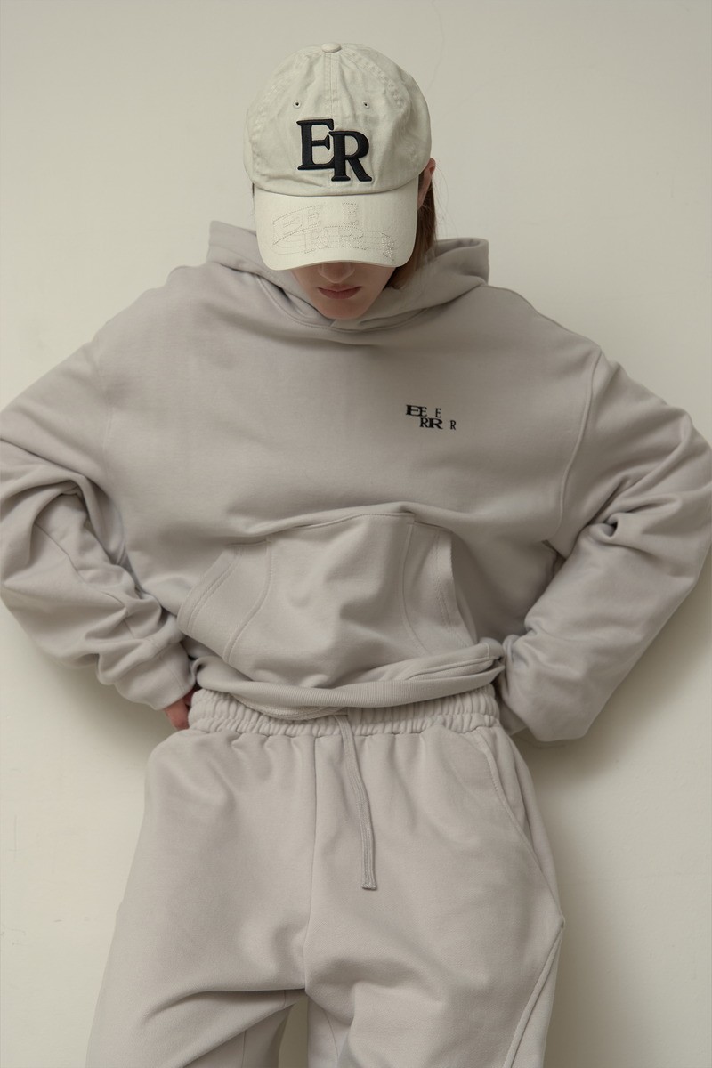 EEERRR Basic logo needlework hoodie (Gray)