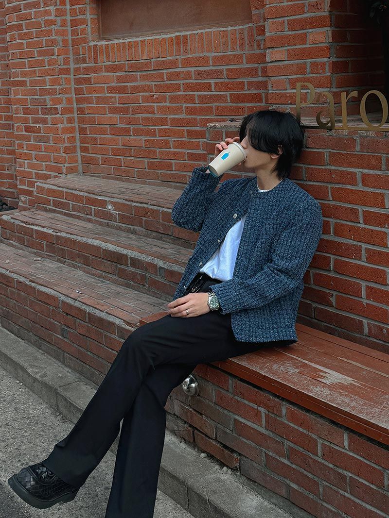ASCLO（エジュクロ）の「ASCLO Denim Tweed No Collar Jacket (2color)（Jackets/Outerwear）」