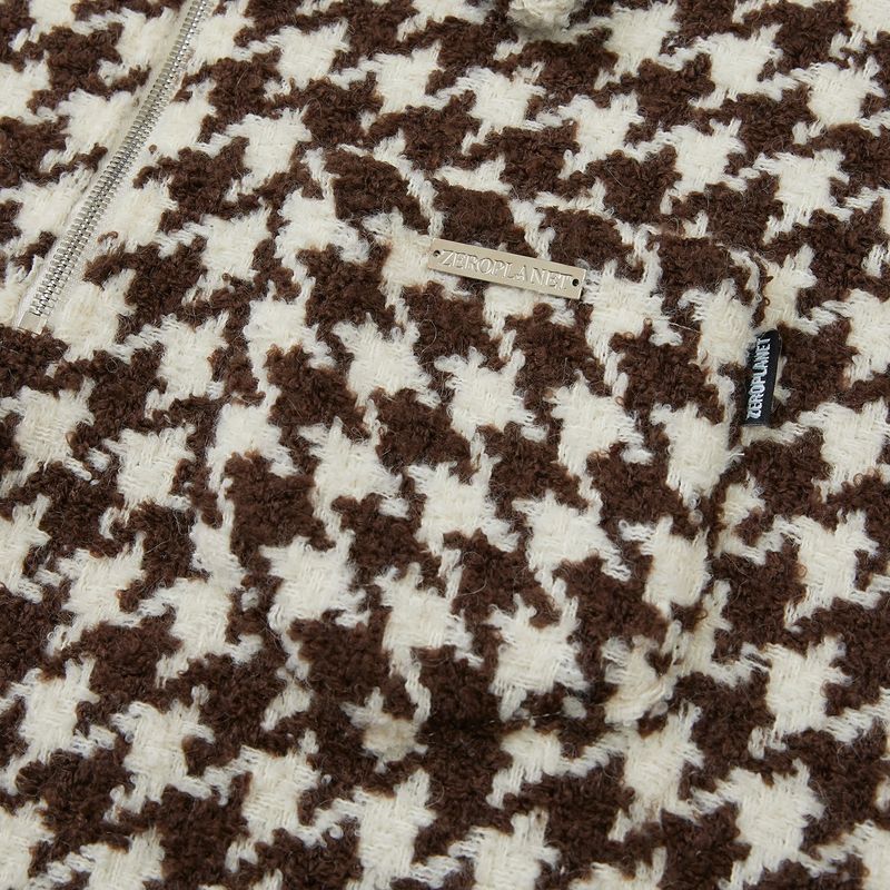 オーバーフィットハウンドニットアノラック / Overfit Hound Tooth Knit Anorak [BROWN]