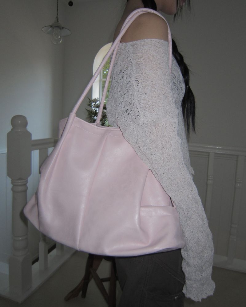 Pecan Leather Shirring Shoulder Bag
